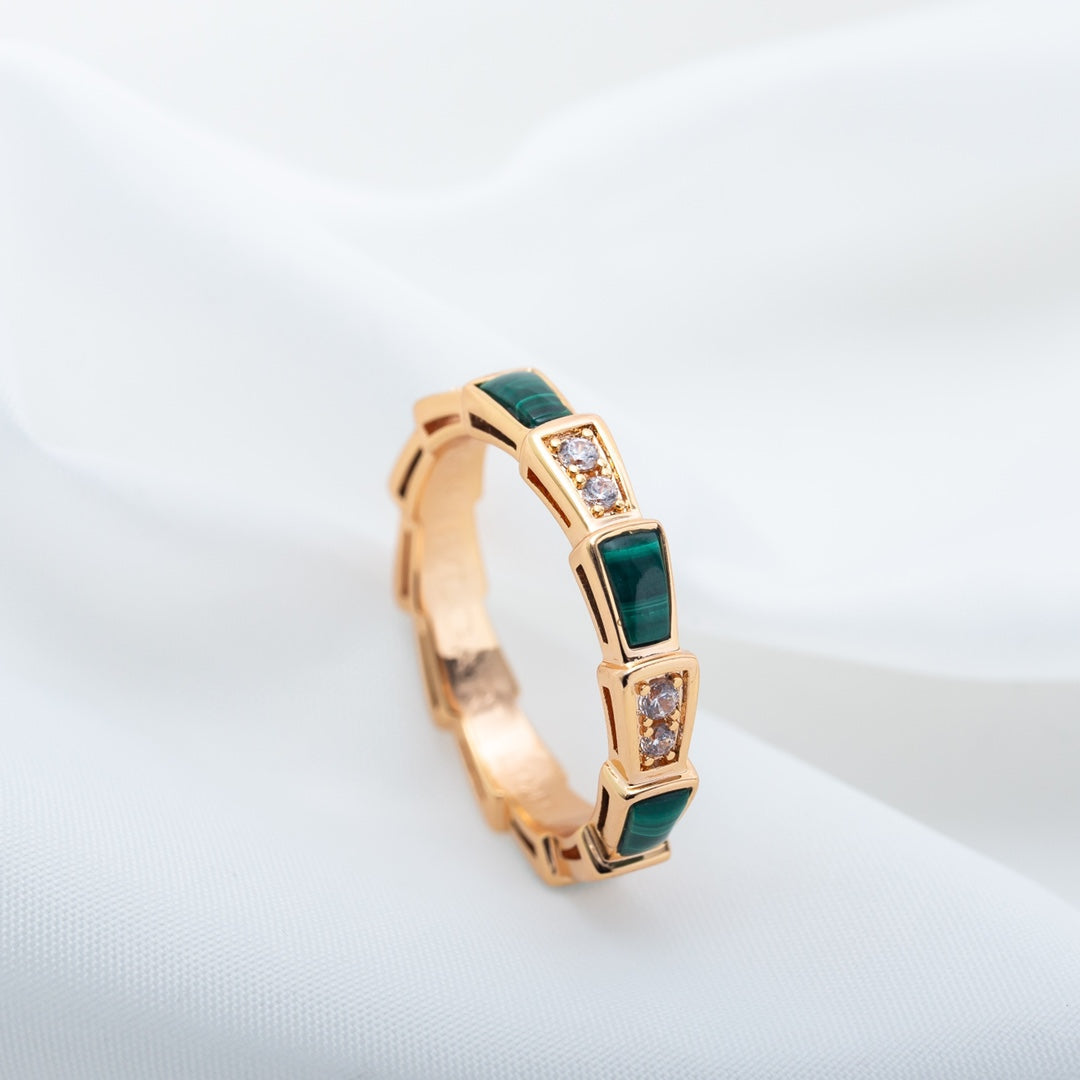 [Lumi Jewels]SERPENTI RING PINK GOLD MALACHITE DIAMOND 3MM
