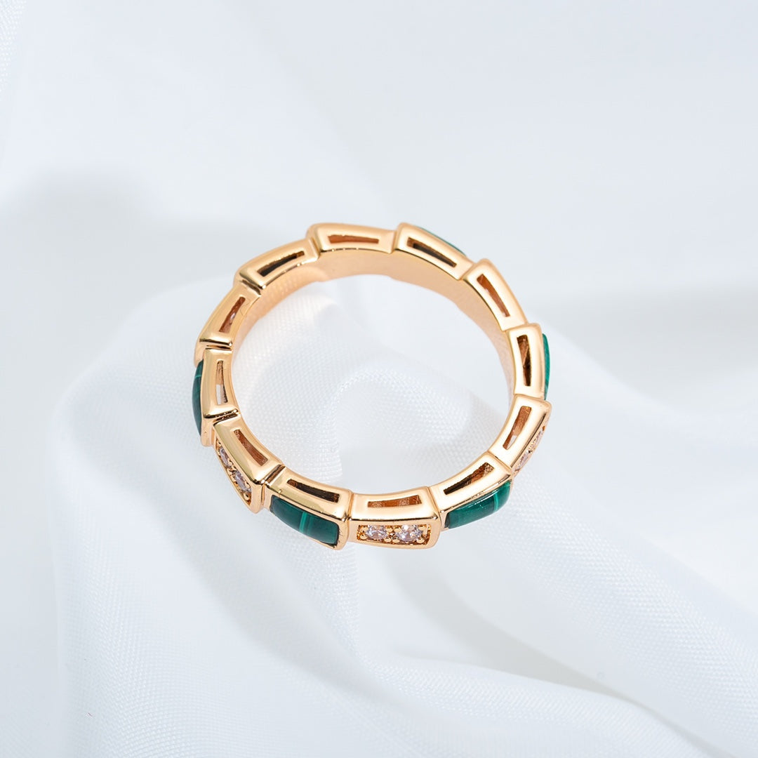 [Lumi Jewels]SERPENTI RING PINK GOLD MALACHITE DIAMOND 3MM