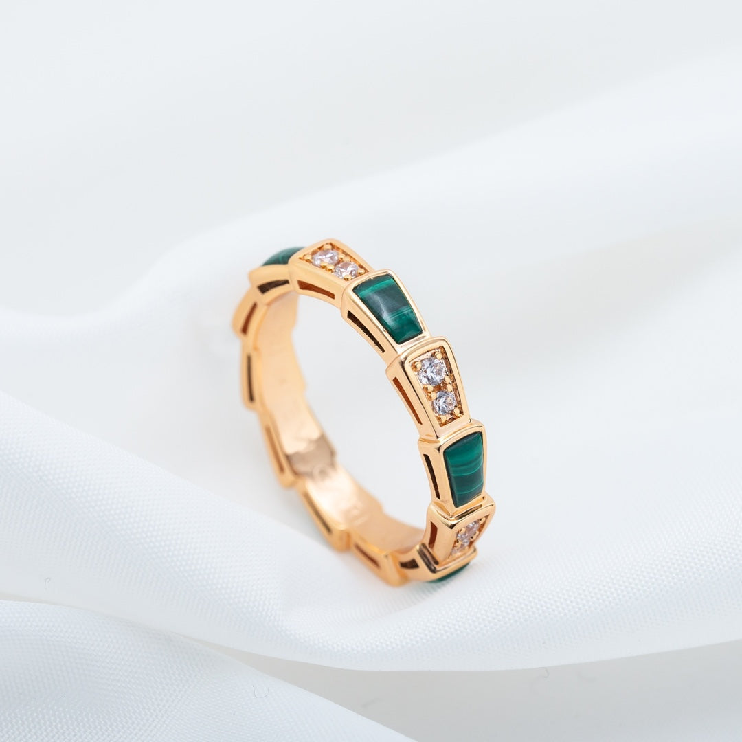 [Lumi Jewels]SERPENTI RING PINK GOLD MALACHITE DIAMOND 3MM