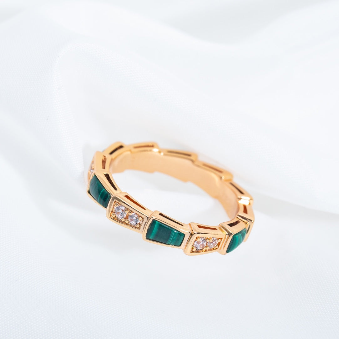 [Lumi Jewels]SERPENTI RING PINK GOLD MALACHITE DIAMOND 3MM