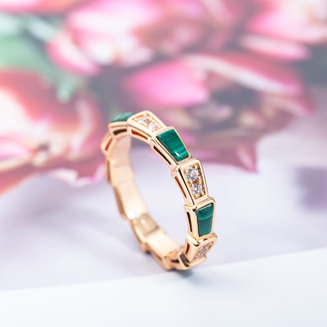 [Lumi Jewels]SERPENTI RING PINK GOLD MALACHITE DIAMOND 3MM