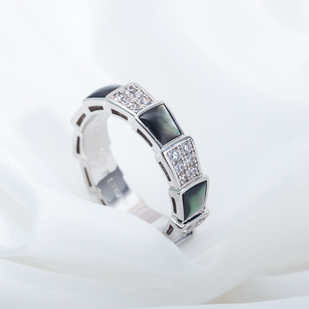 [Lumi Jewels]SERPENTI RING SILVER DIAMOND BLACK MOP 4MM