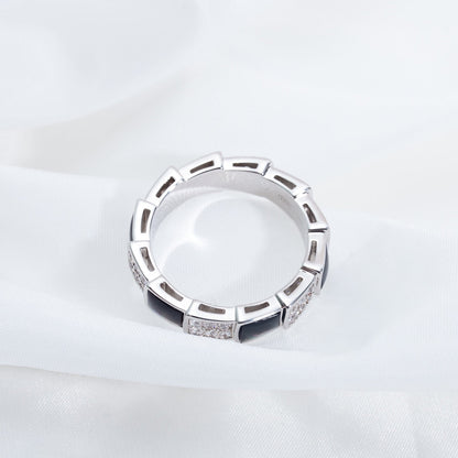 [Lumi Jewels]SERPENTI RING SILVER DIAMOND BLACK MOP 4MM