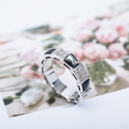 [Lumi Jewels]SERPENTI RING SILVER DIAMOND BLACK MOP 4MM