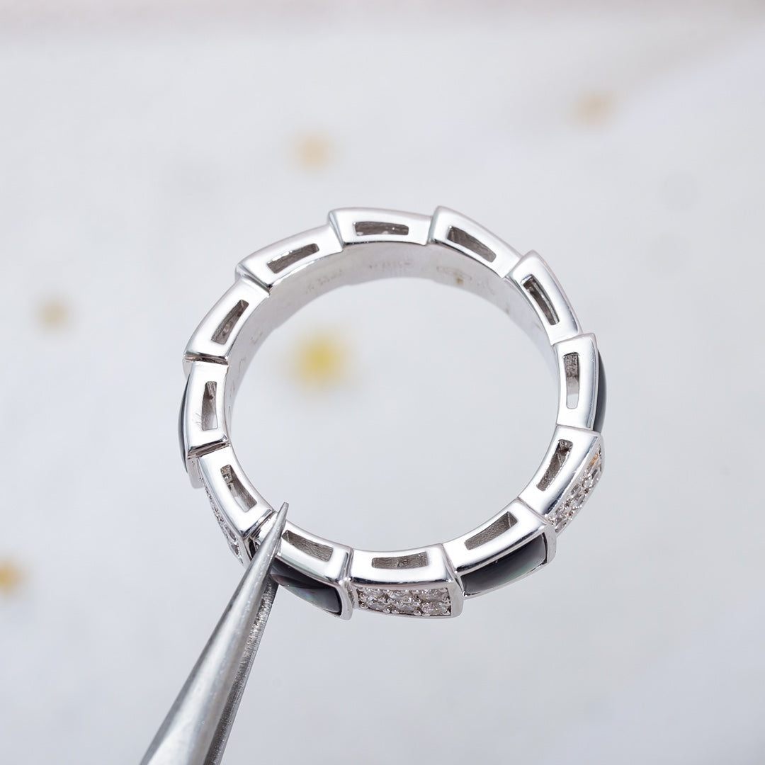 [Lumi Jewels]SERPENTI RING SILVER DIAMOND BLACK MOP 4MM