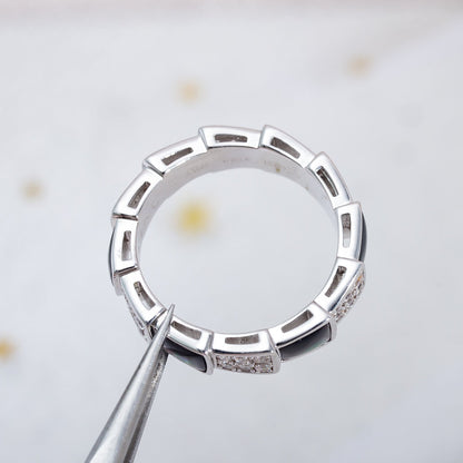 [Lumi Jewels]SERPENTI RING SILVER DIAMOND BLACK MOP 4MM