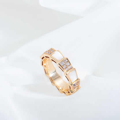 [Lumi Jewels]SERPENTI RING PINK GOLD MOP DIAMOND PAVED 4MM