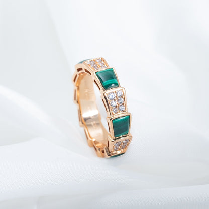 [Lumi Jewels]SERPENTI RING PINK GOLD MALACHITE DIAMOND PAVED 4MM