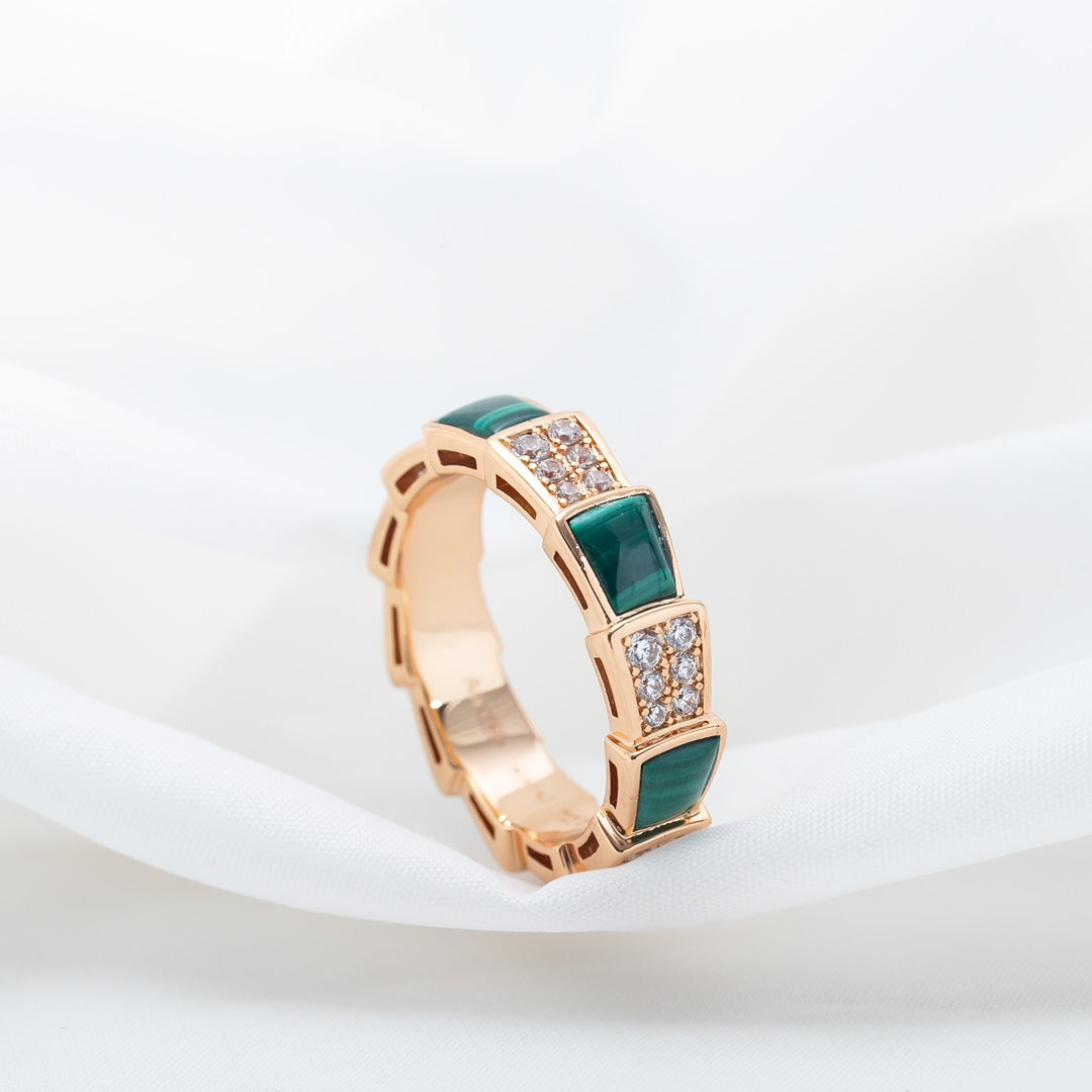 [Lumi Jewels]SERPENTI RING PINK GOLD MALACHITE DIAMOND PAVED 4MM