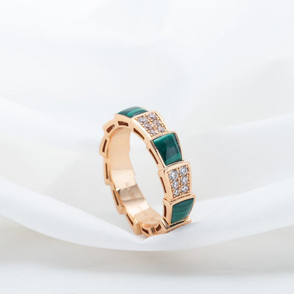 [Lumi Jewels]SERPENTI RING PINK GOLD MALACHITE DIAMOND PAVED 4MM