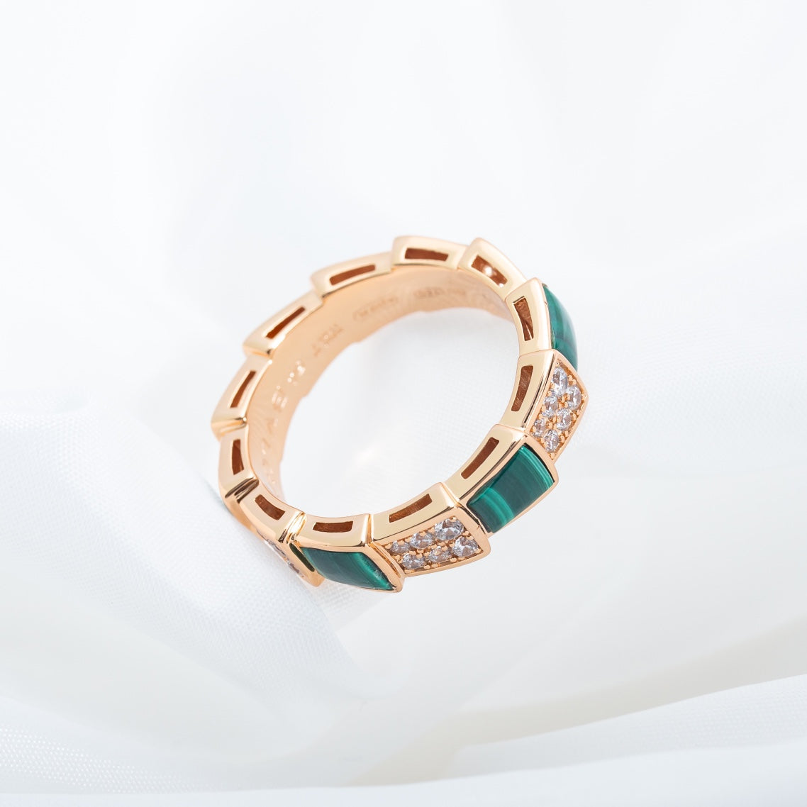 [Lumi Jewels]SERPENTI RING PINK GOLD MALACHITE DIAMOND PAVED 4MM