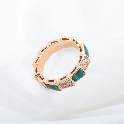 [Lumi Jewels]SERPENTI RING PINK GOLD MALACHITE DIAMOND PAVED 4MM