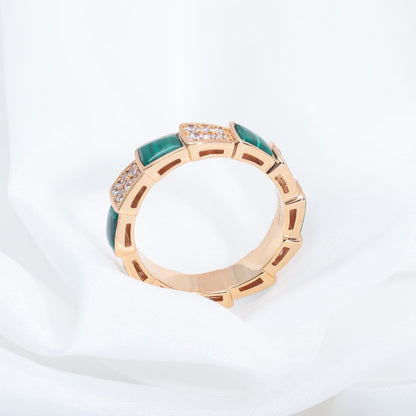 [Lumi Jewels]SERPENTI RING PINK GOLD MALACHITE DIAMOND PAVED 4MM