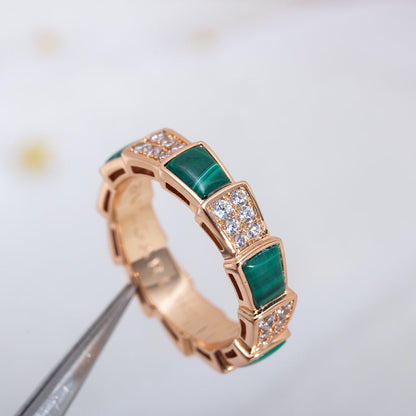 [Lumi Jewels]SERPENTI RING PINK GOLD MALACHITE DIAMOND PAVED 4MM
