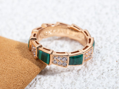 [Lumi Jewels]SERPENTI RING PINK GOLD MALACHITE DIAMOND PAVED 4MM