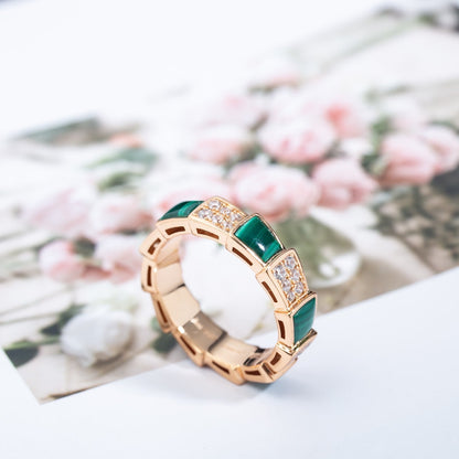 [Lumi Jewels]SERPENTI RING PINK GOLD MALACHITE DIAMOND PAVED 4MM