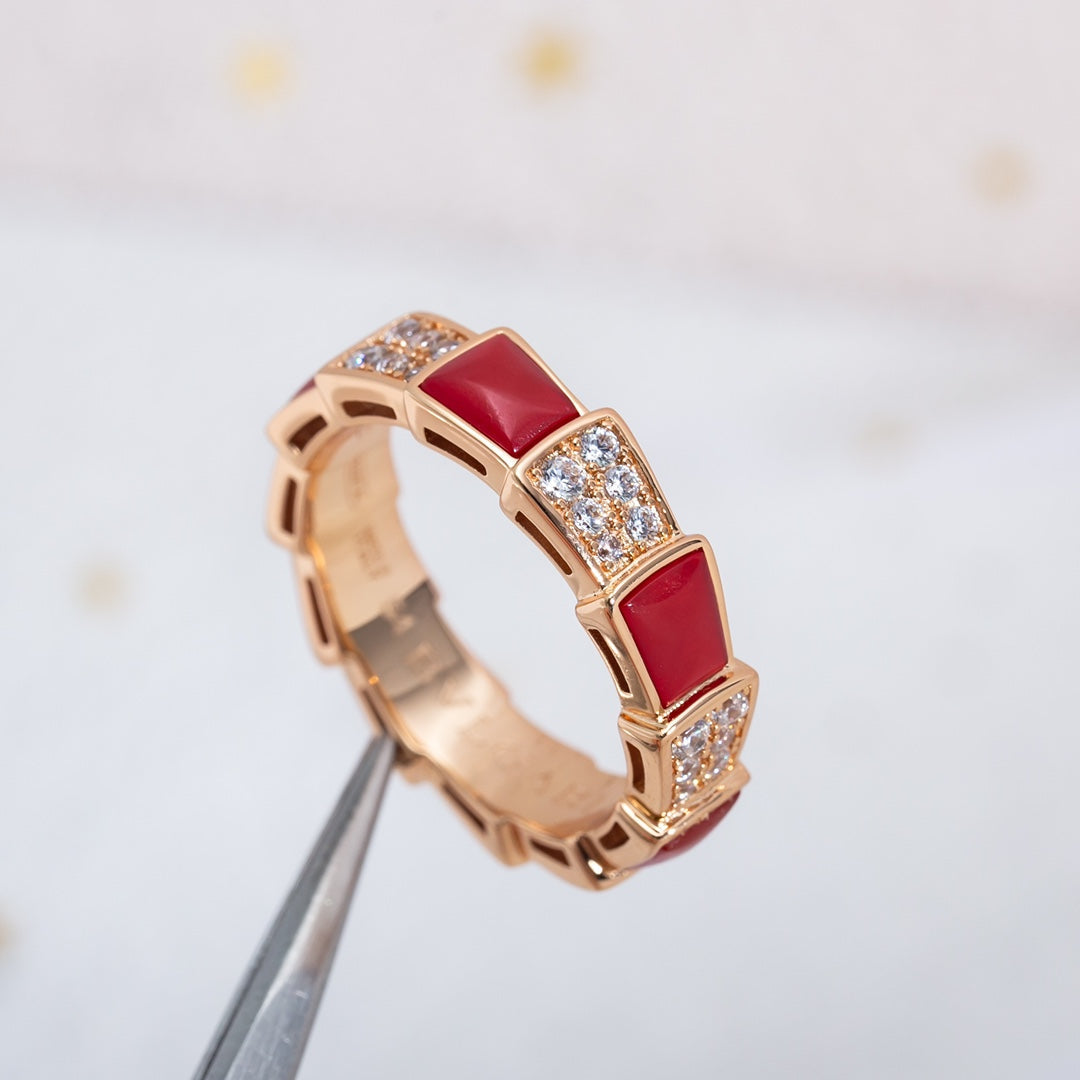 [Lumi Jewels]SERPENTI RING PINK GOLD CARNELIAN DIAMOND PAVED 4MM