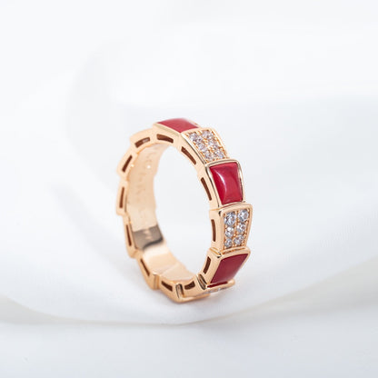 [Lumi Jewels]SERPENTI RING PINK GOLD CARNELIAN DIAMOND PAVED 4MM