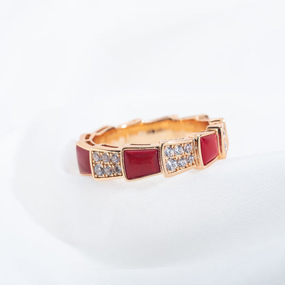 [Lumi Jewels]SERPENTI RING PINK GOLD CARNELIAN DIAMOND PAVED 4MM