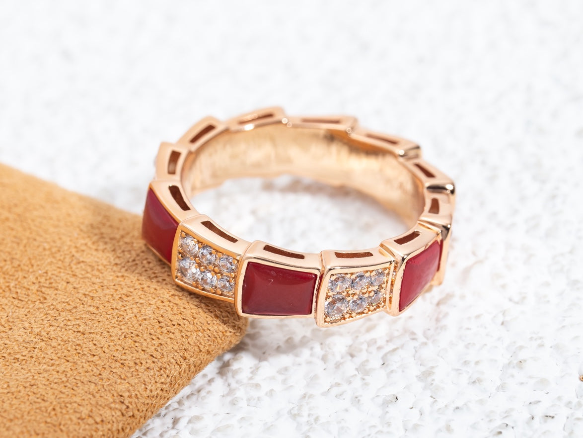 [Lumi Jewels]SERPENTI RING PINK GOLD CARNELIAN DIAMOND PAVED 4MM