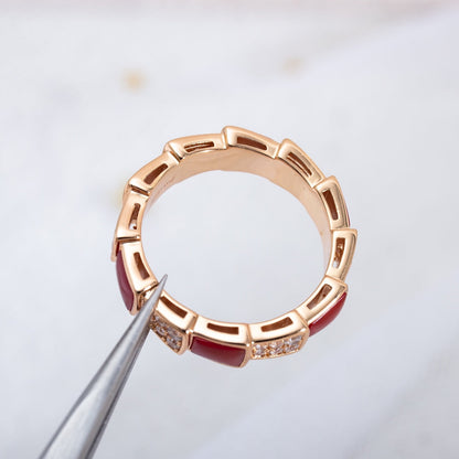 [Lumi Jewels]SERPENTI RING PINK GOLD CARNELIAN DIAMOND PAVED 4MM