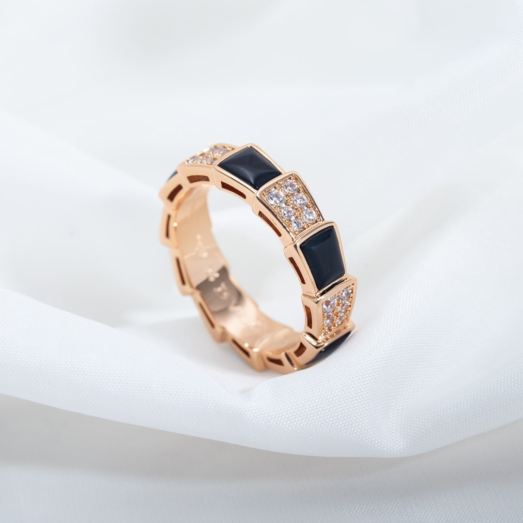 [Lumi Jewels]SERPENTI RING PINK GOLD BLACK MOP DIAMOND PAVED 4MM