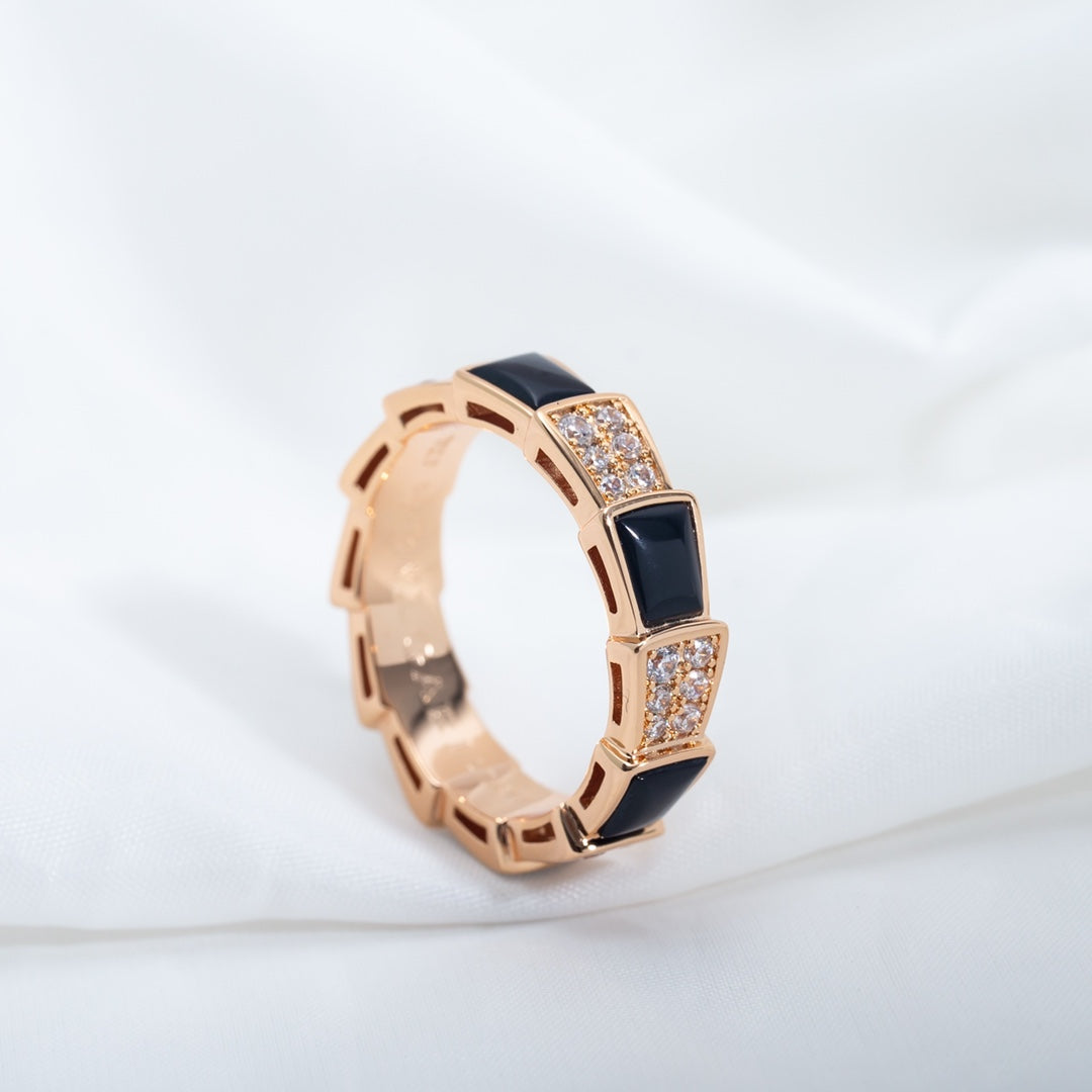 [Lumi Jewels]SERPENTI RING PINK GOLD BLACK MOP DIAMOND PAVED 4MM
