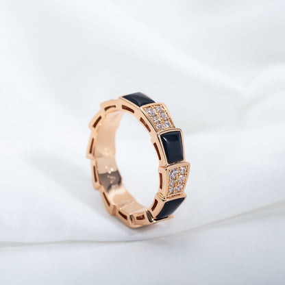 [Lumi Jewels]SERPENTI RING PINK GOLD BLACK MOP DIAMOND PAVED 4MM