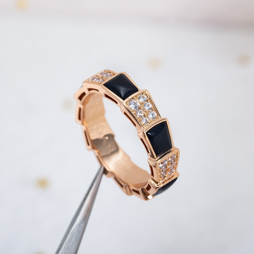[Lumi Jewels]SERPENTI RING PINK GOLD BLACK MOP DIAMOND PAVED 4MM