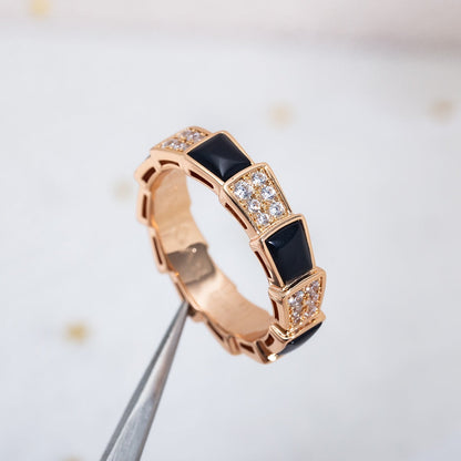 [Lumi Jewels]SERPENTI RING PINK GOLD BLACK MOP DIAMOND PAVED 4MM