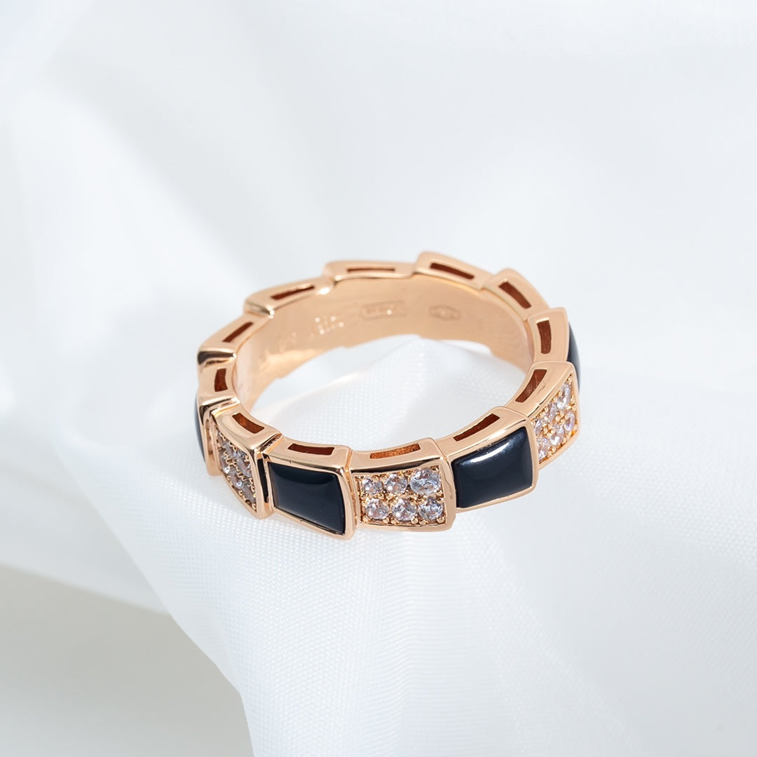 [Lumi Jewels]SERPENTI RING PINK GOLD BLACK MOP DIAMOND PAVED 4MM