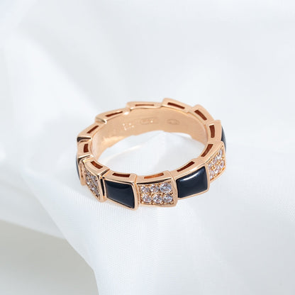 [Lumi Jewels]SERPENTI RING PINK GOLD BLACK MOP DIAMOND PAVED 4MM