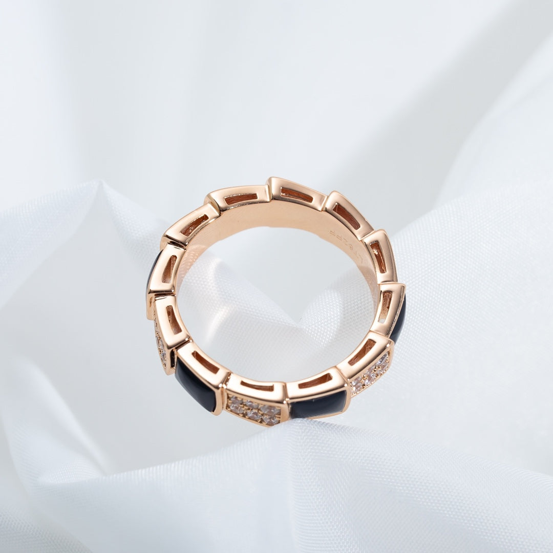 [Lumi Jewels]SERPENTI RING PINK GOLD BLACK MOP DIAMOND PAVED 4MM