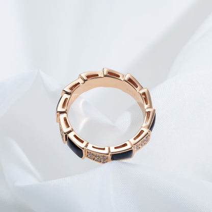 [Lumi Jewels]SERPENTI RING PINK GOLD BLACK MOP DIAMOND PAVED 4MM