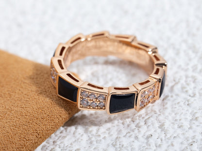 [Lumi Jewels]SERPENTI RING PINK GOLD BLACK MOP DIAMOND PAVED 4MM
