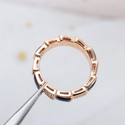 [Lumi Jewels]SERPENTI RING PINK GOLD BLACK MOP DIAMOND PAVED 4MM