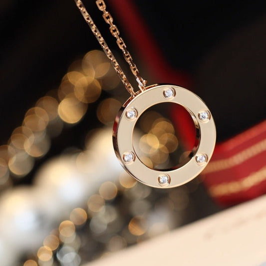 [Lumi Jewels]LOVE NECKLACE 16MM 6 DIAMONDS PINK GOLD