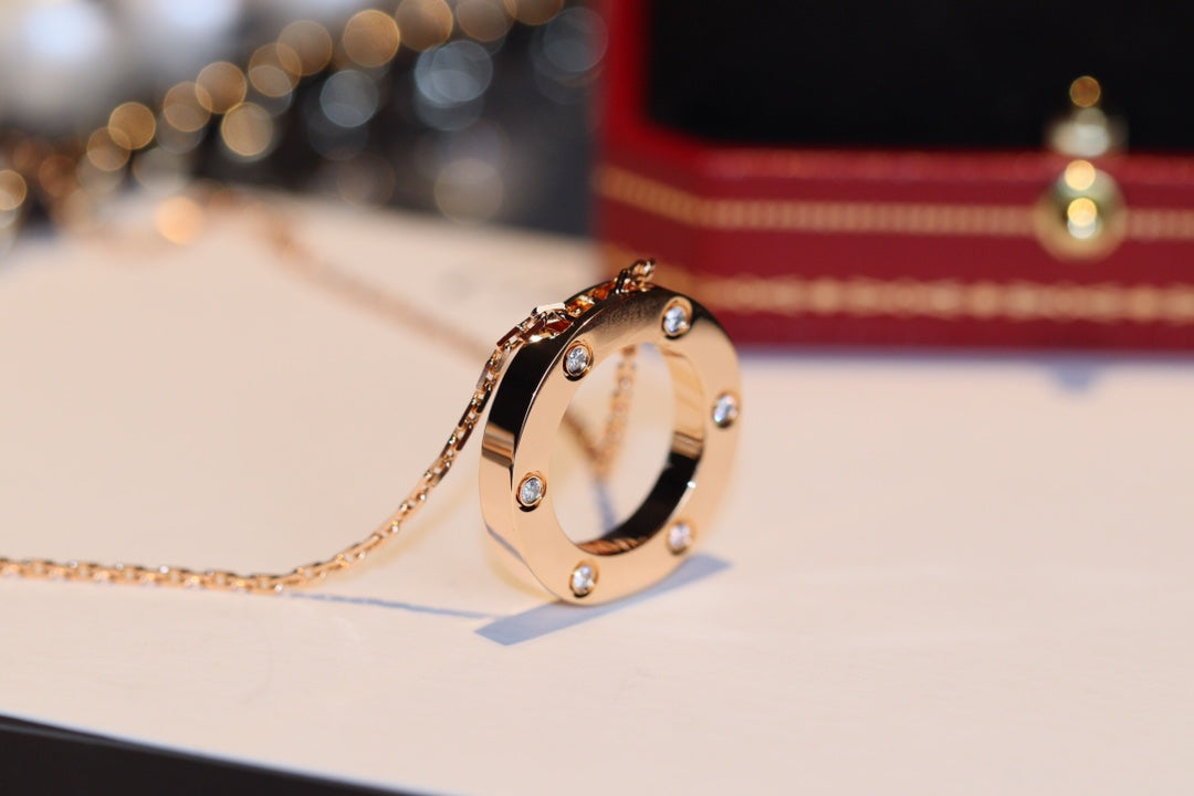 [Lumi Jewels]LOVE NECKLACE 16MM 6 DIAMONDS PINK GOLD
