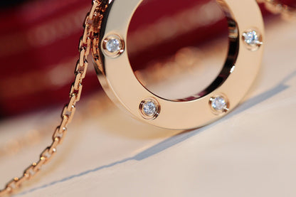 [Lumi Jewels]LOVE NECKLACE 16MM 6 DIAMONDS PINK GOLD