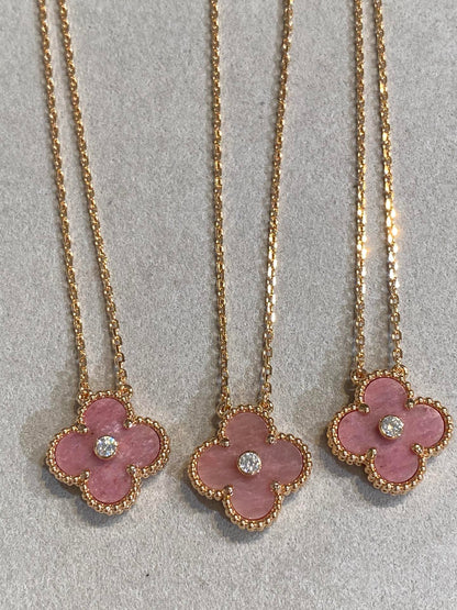 [Lumi Jewels]CLOVER 15MM DIAMOND RHODONITE NECKLACE