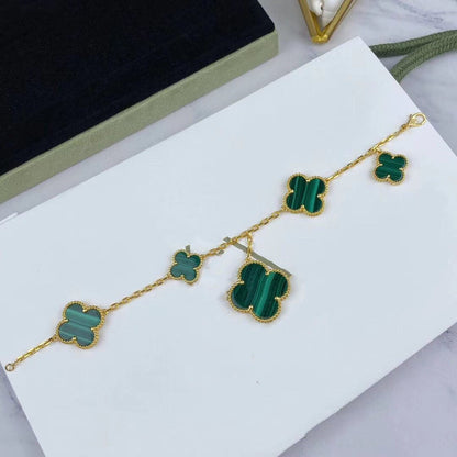 [Lumi Jewels]MAGIC CLOVER MALACHITE GOLD BRACELET 5 MOTIFS