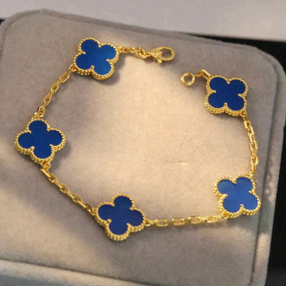 [Lumi Jewels]BRACELET TRÈFLE 5 MOTIFS AGATE BLEUE