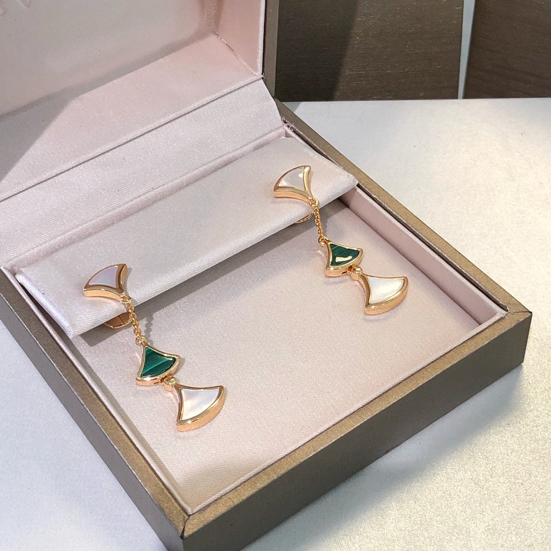 [Lumi Jewels]BOUCLES D'OREILLES RÊVES 3 MOTIFS MALACHITE NACRE OR ROSE