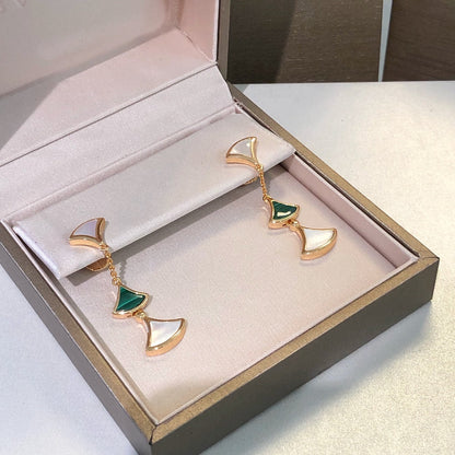 [Lumi Jewels]BOUCLES D'OREILLES RÊVES 3 MOTIFS MALACHITE NACRE OR ROSE