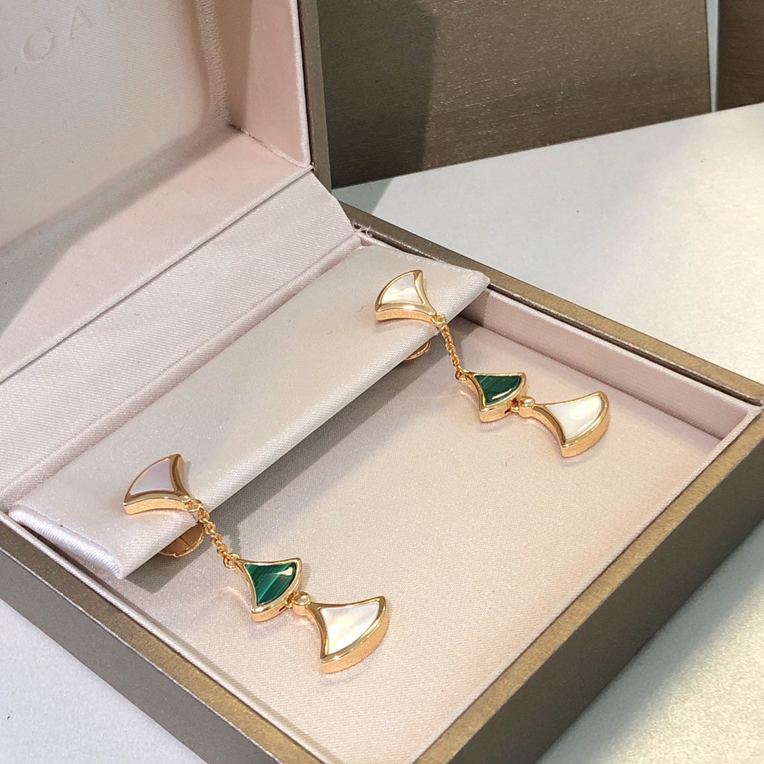 [Lumi Jewels]BOUCLES D'OREILLES RÊVES 3 MOTIFS MALACHITE NACRE OR ROSE