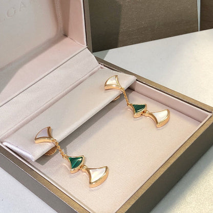 [Lumi Jewels]BOUCLES D'OREILLES RÊVES 3 MOTIFS MALACHITE NACRE OR ROSE