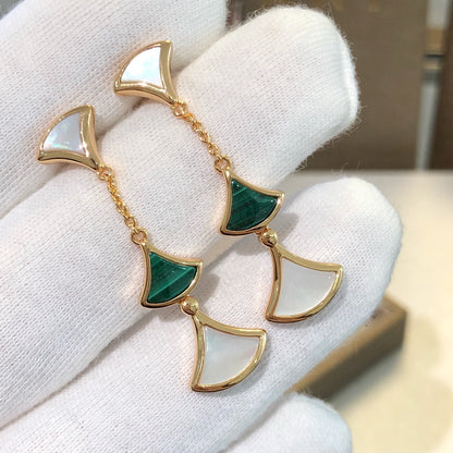[Lumi Jewels]BOUCLES D'OREILLES RÊVES 3 MOTIFS MALACHITE NACRE OR ROSE