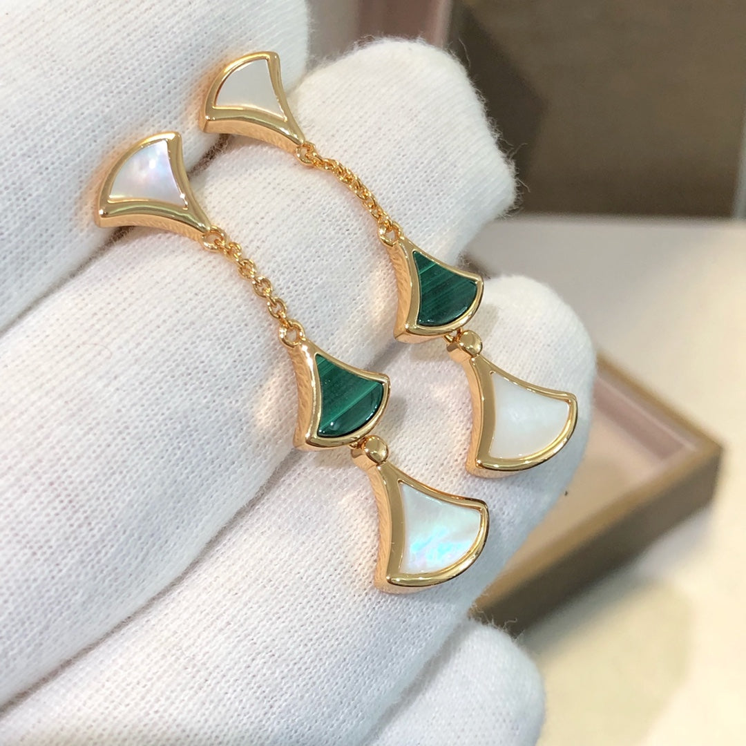 [Lumi Jewels]BOUCLES D'OREILLES RÊVES 3 MOTIFS MALACHITE NACRE OR ROSE