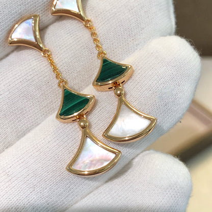 [Lumi Jewels]BOUCLES D'OREILLES RÊVES 3 MOTIFS MALACHITE NACRE OR ROSE