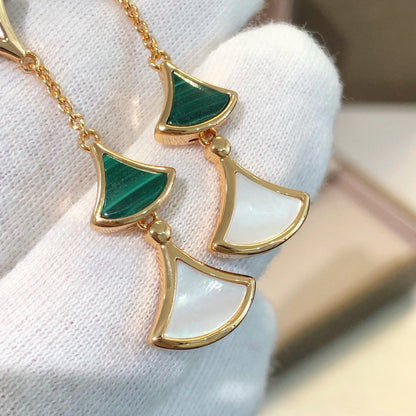 [Lumi Jewels]BOUCLES D'OREILLES RÊVES 3 MOTIFS MALACHITE NACRE OR ROSE